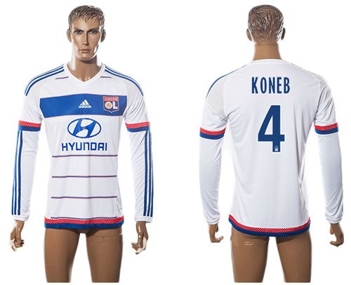 Lyon #4 Koneb Home Long Sleeves Soccer Club Jersey - Click Image to Close